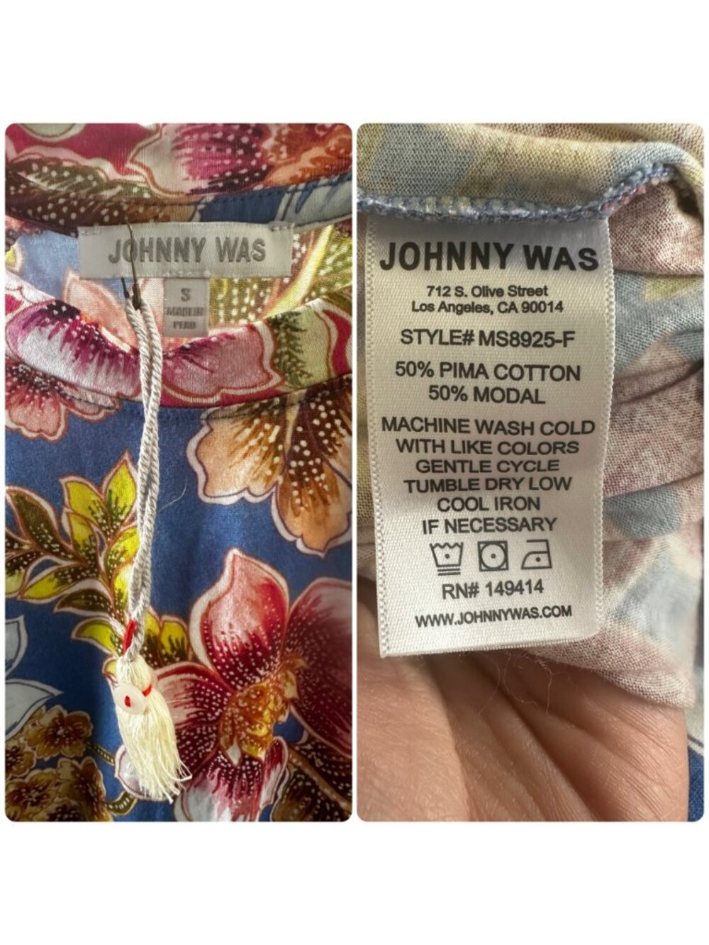 Johnny Was The Raglan Floral Pajamas Set Womens Small Top and flare Pants Cozy - Picture 5 of 16